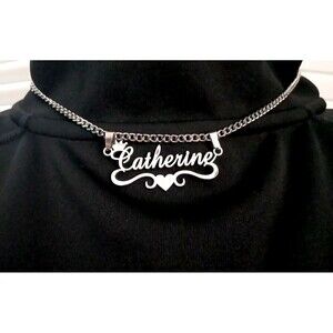 Catherine Stainless Steel Nameplate Silver Necklace Link Chain Pendant 20 Inch